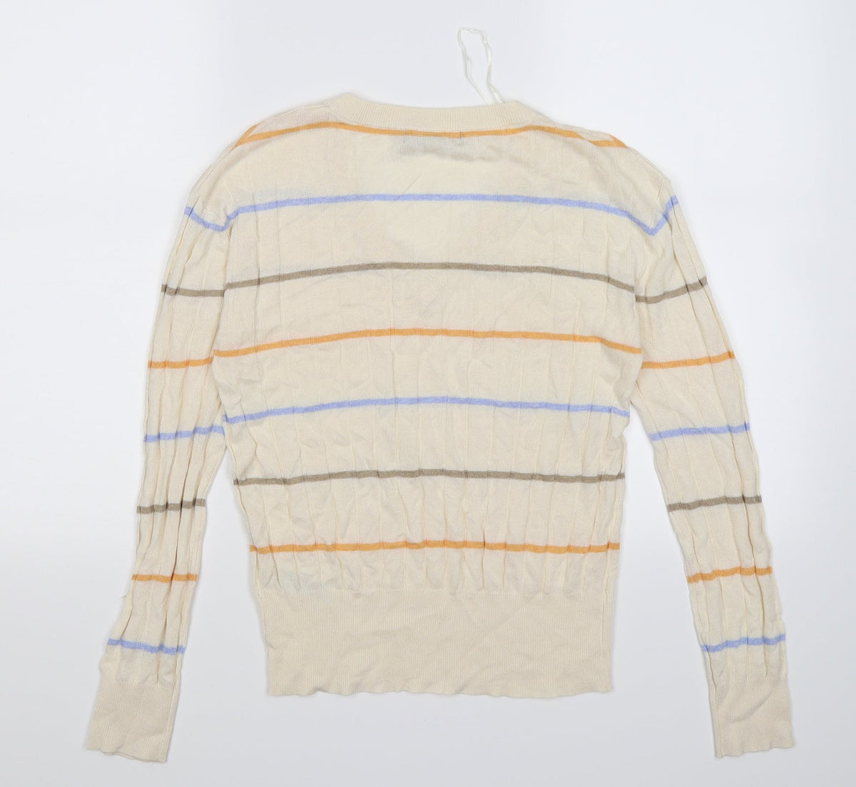 Back view of Marks & Spencer women’s beige striped knit jumper, size S