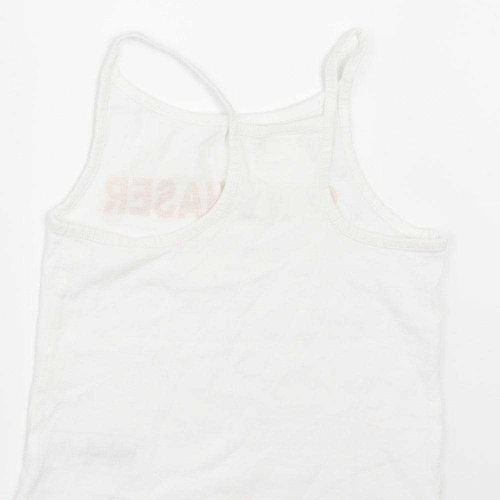Brand and care label for Next girls’ white basic t-shirt, size 5, years