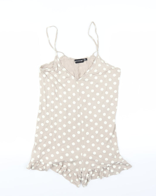 PRETTYLITTLETHING Womens Beige Polka Dot  Playsuit One-Piece Size 10