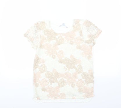 Red Herring Womens White Floral  Basic T-Shirt Size 8
