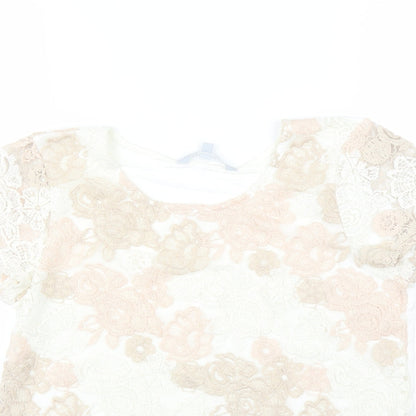 Red Herring Womens White Floral  Basic T-Shirt Size 8