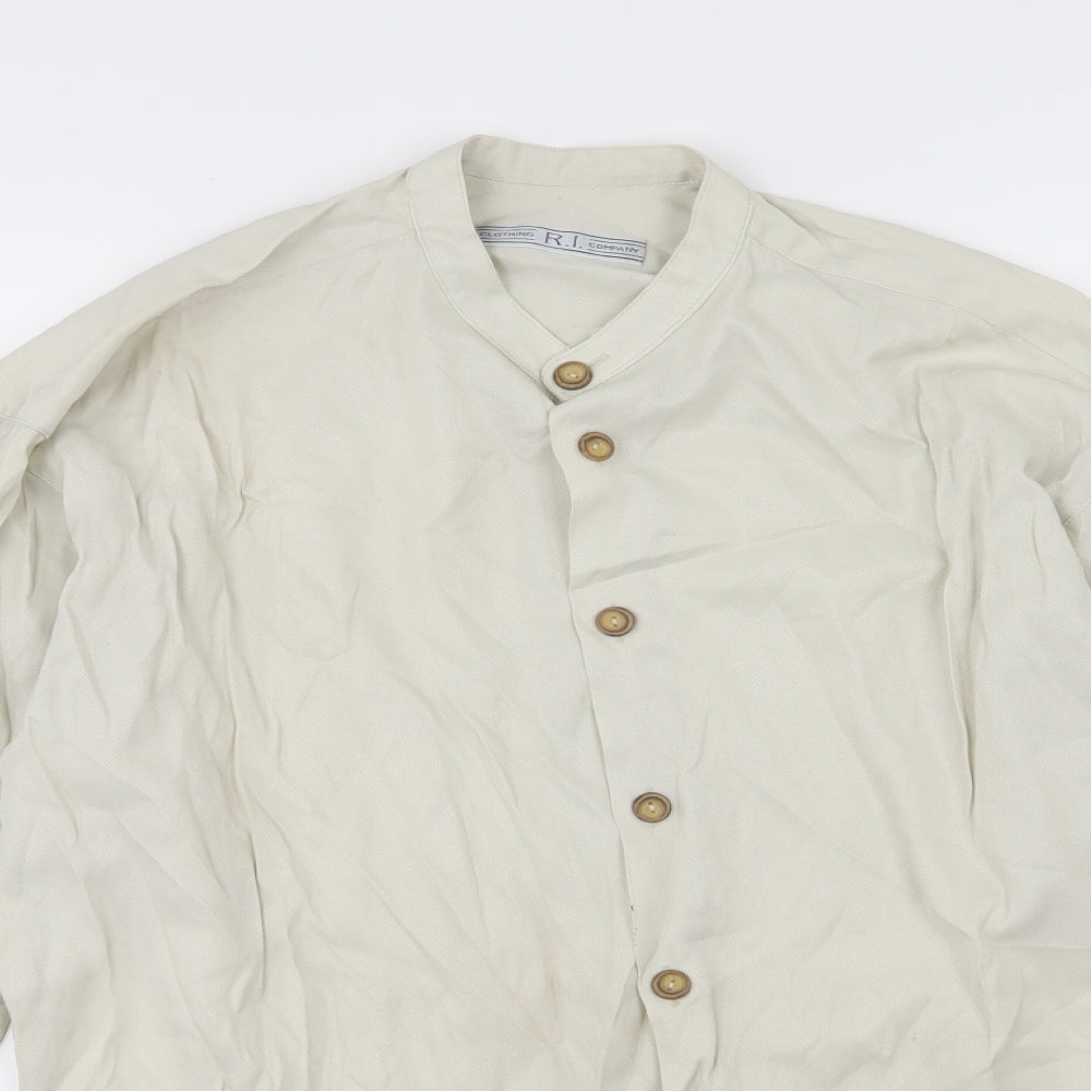 RI Clothing Company Mens Beige Herringbone Chiffon  Button-Up Size M