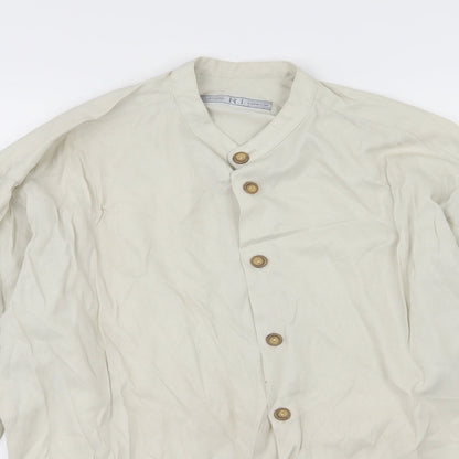 RI Clothing Company Mens Beige Herringbone Chiffon  Button-Up Size M