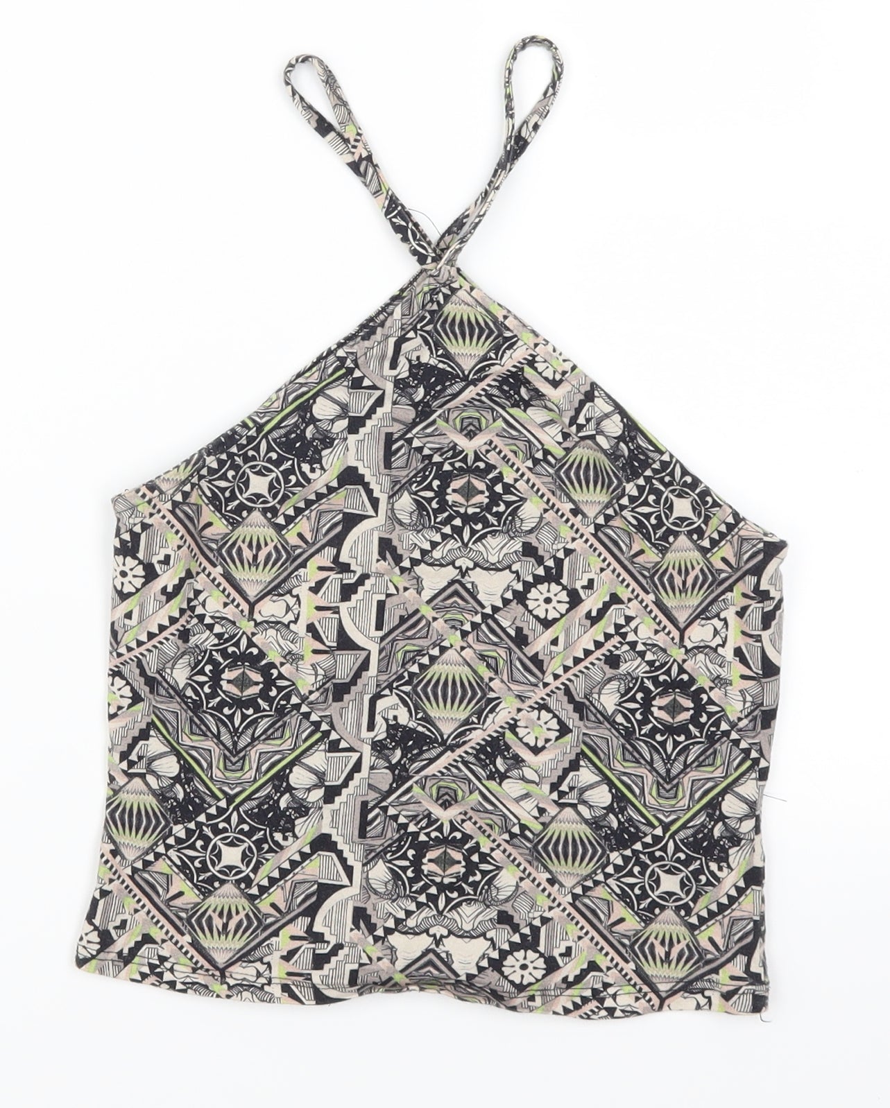 Miss Selfridge Womens Green Geometric  Cropped Tank Size 6