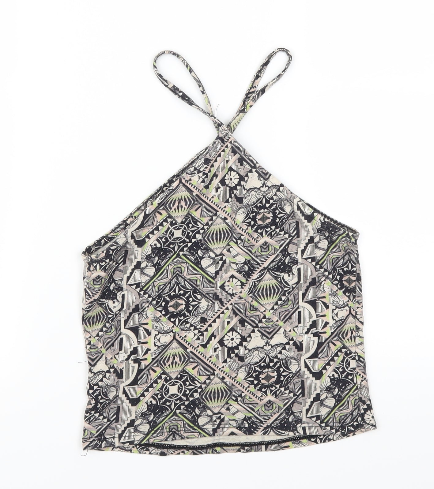 Miss Selfridge Womens Green Geometric  Cropped Tank Size 6