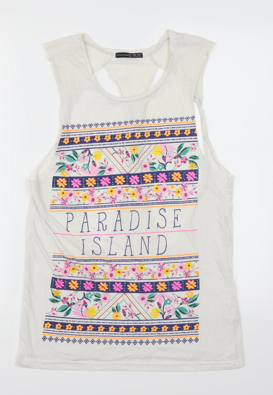 Atmosphere Womens White Floral  Basic Tank Size 6  - Cut Out Back Paradise Island