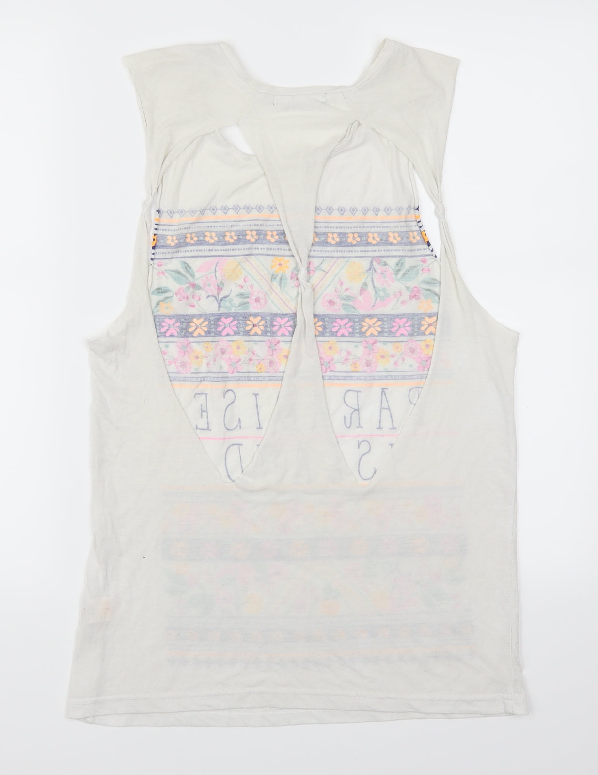 Atmosphere Womens White Floral  Basic Tank Size 6  - Cut Out Back Paradise Island