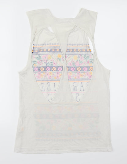 Atmosphere Womens White Floral  Basic Tank Size 6  - Cut Out Back Paradise Island