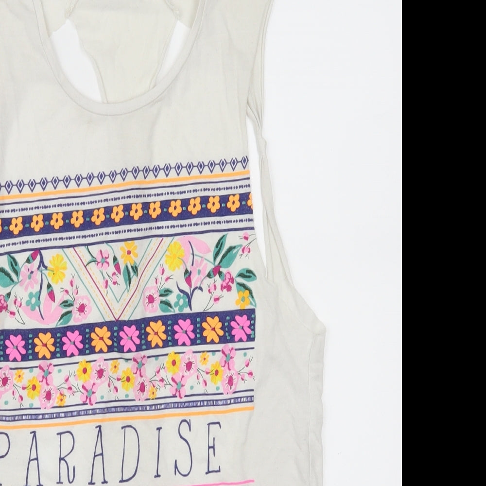Atmosphere Womens White Floral  Basic Tank Size 6  - Cut Out Back Paradise Island