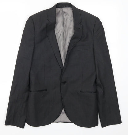 Front view of Topshop men’s grey jacket suit jacket, size 34