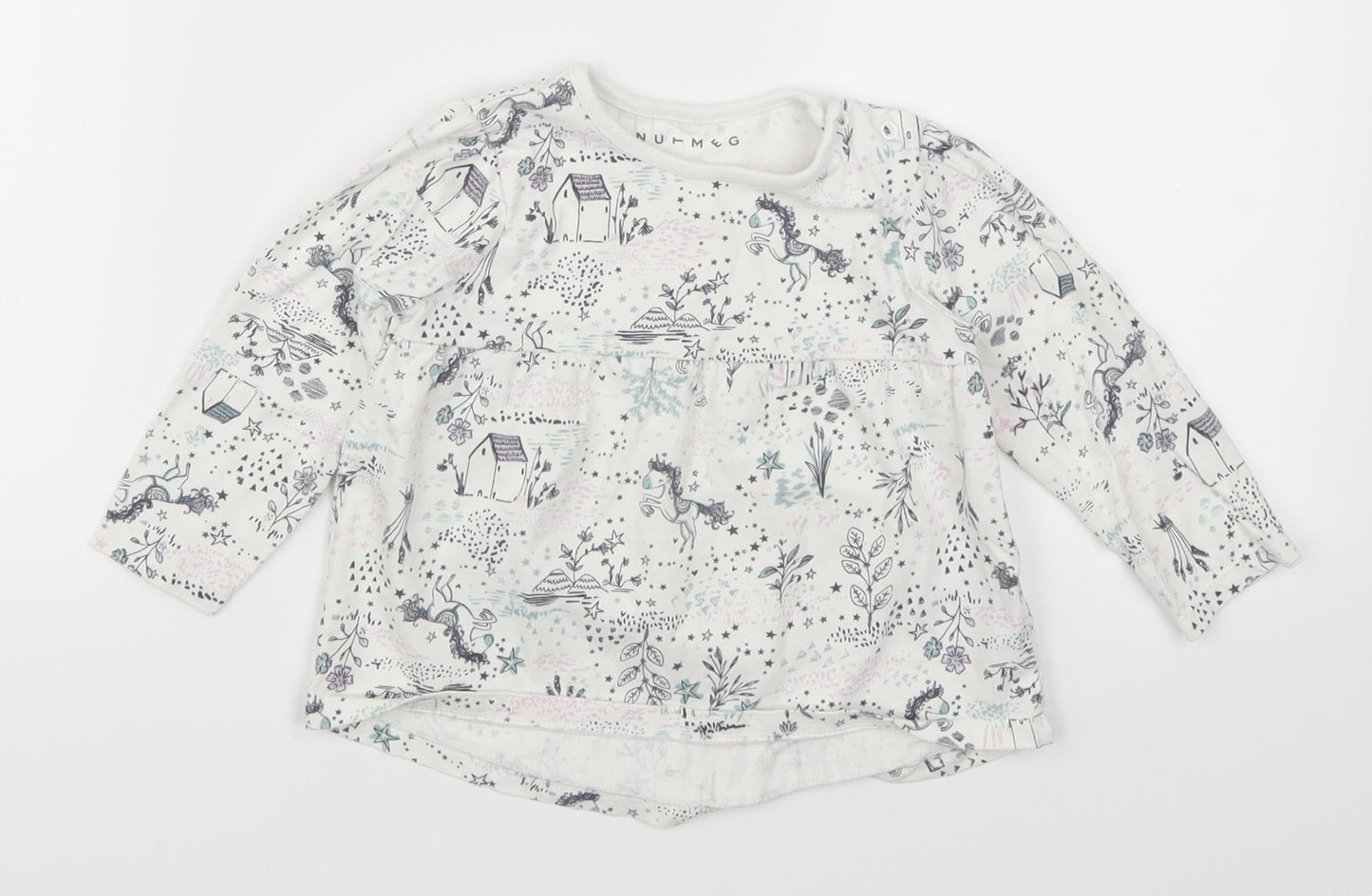 Nutmeg Girls White Animal Print  Basic T-Shirt Size 12-18 Months  - Unicorns