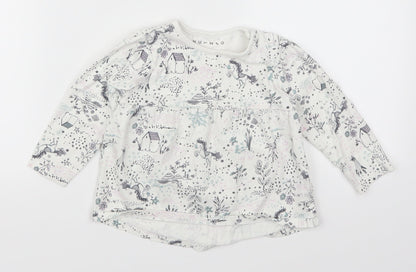 Nutmeg Girls White Animal Print  Basic T-Shirt Size 12-18 Months  - Unicorns