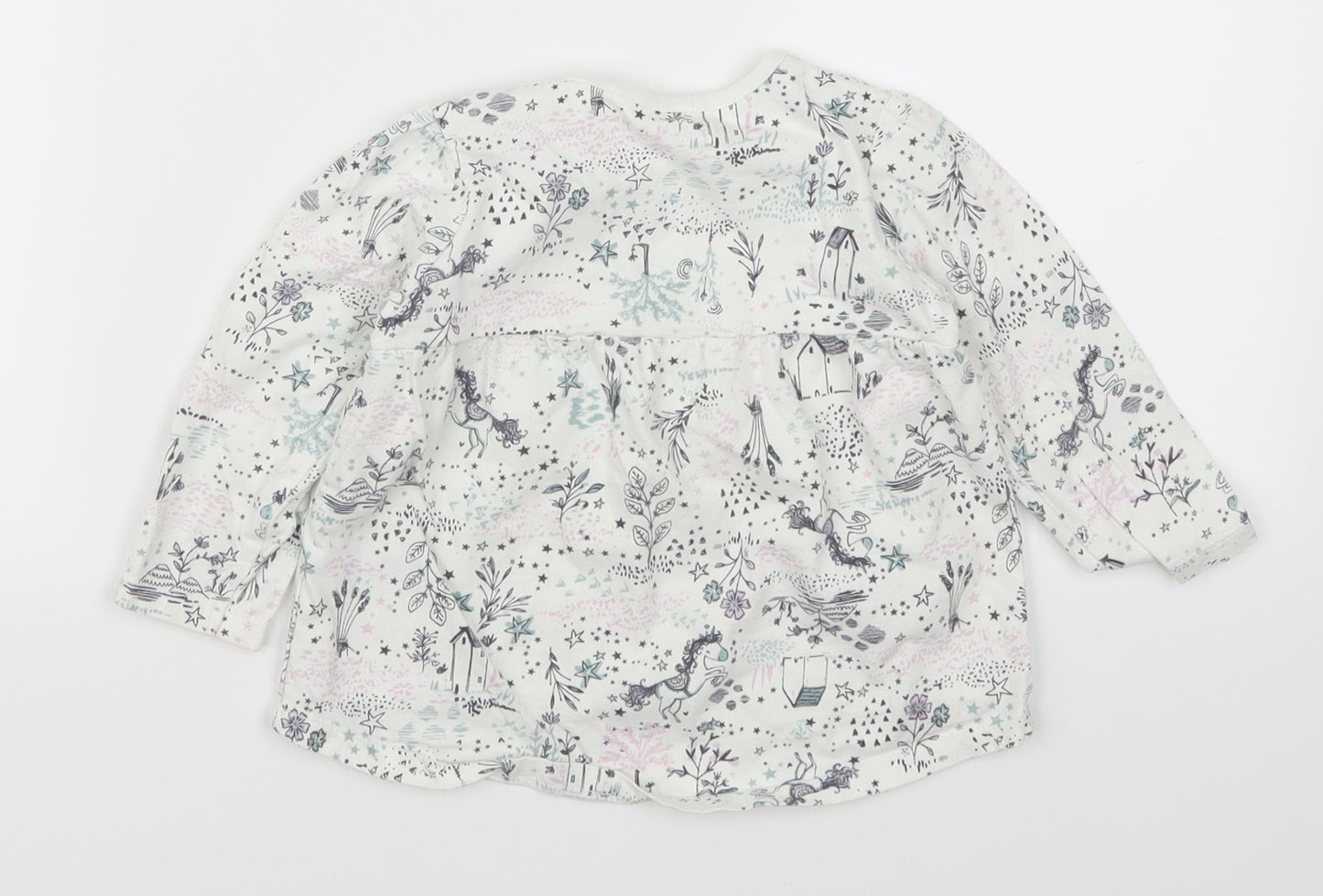 Nutmeg Girls White Animal Print  Basic T-Shirt Size 12-18 Months  - Unicorns