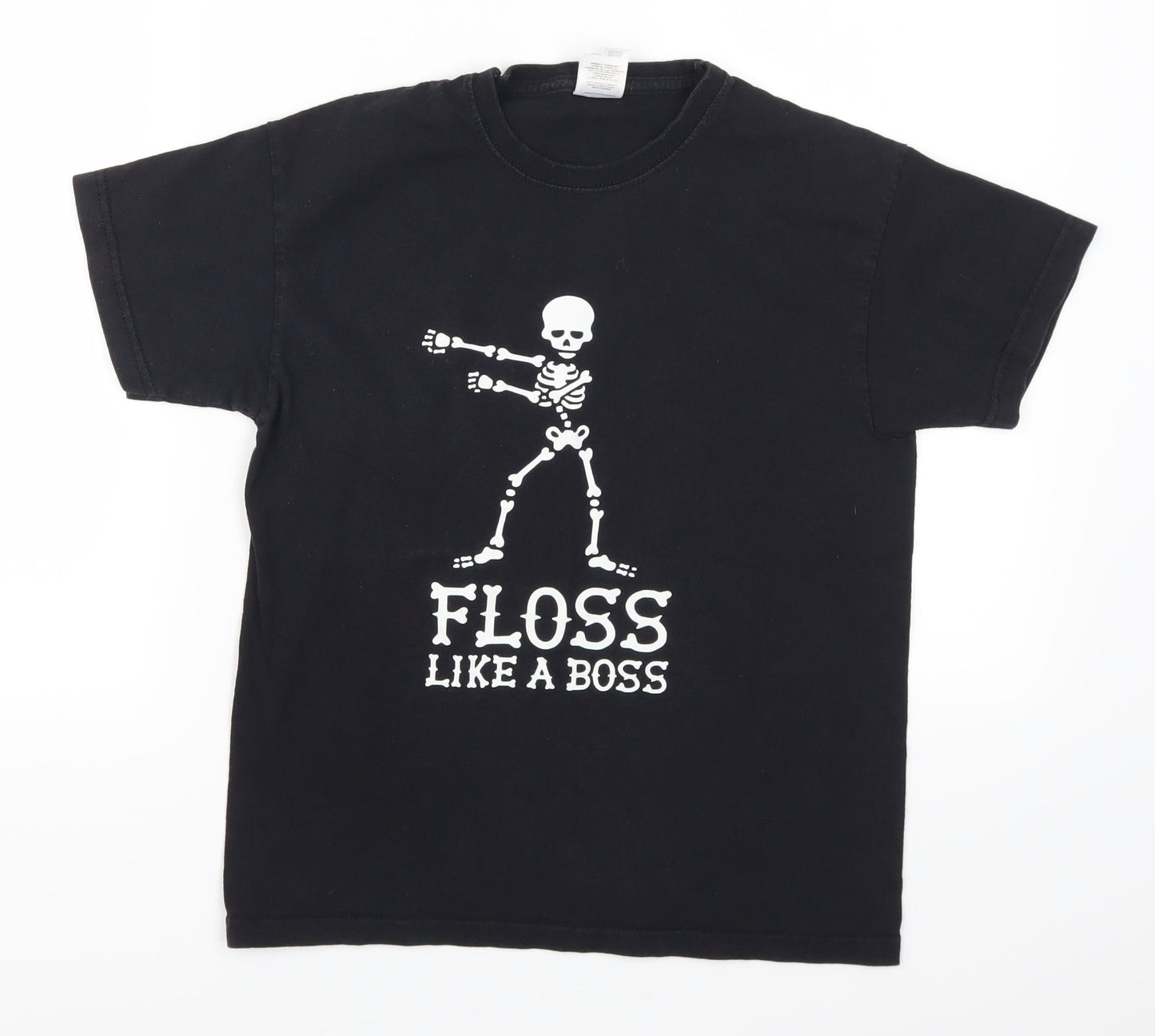 Fruit of the Loom Boys Black   Basic T-Shirt Size 10 Years  - Floss Like a Boss Skeleton