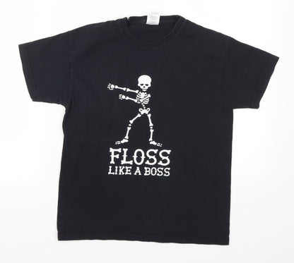 Fruit of the Loom Boys Black   Basic T-Shirt Size 10 Years  - Floss Like a Boss Skeleton