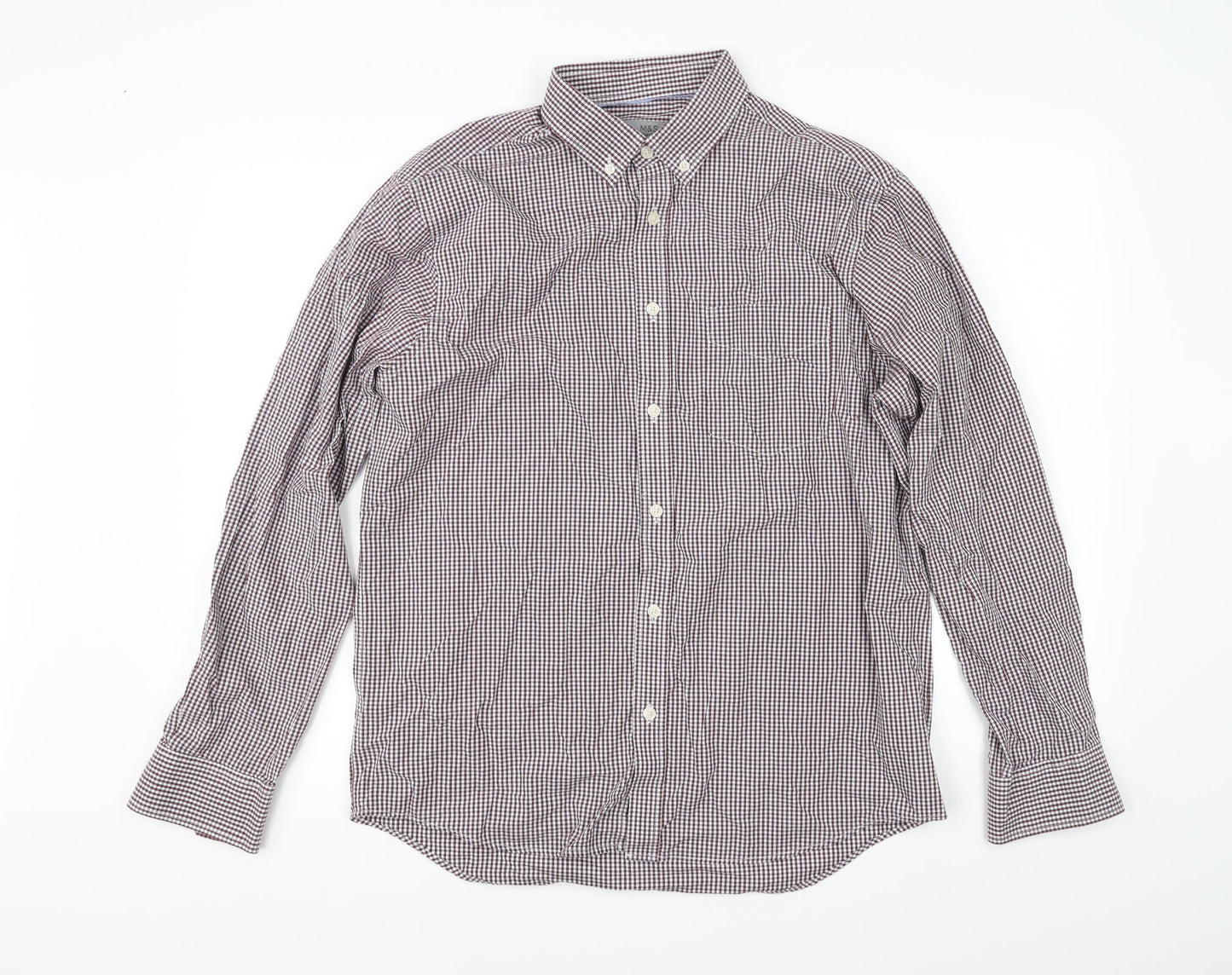 Mens UK Size M Marks and Spencer Red  Button-Up Long Sleeve Casual Shirt