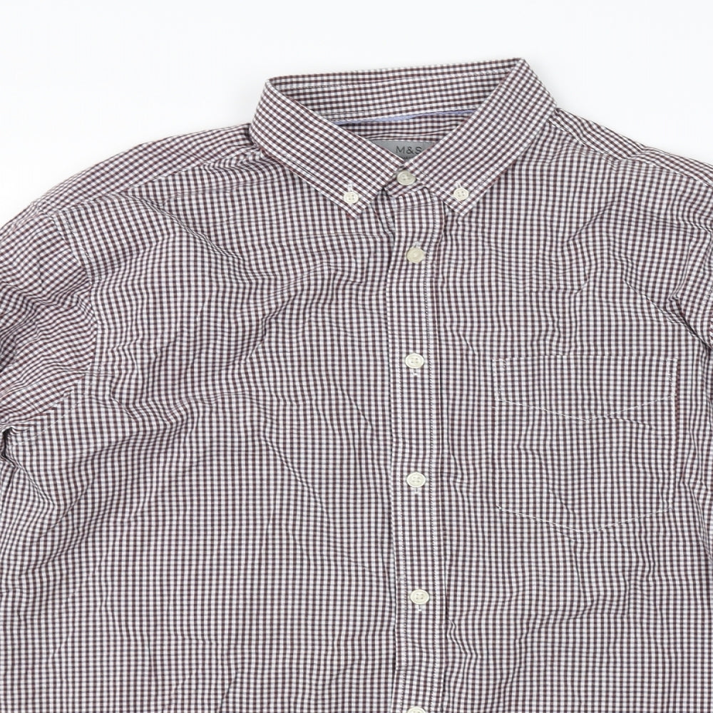 Mens UK Size M Marks and Spencer Red  Button-Up Long Sleeve Casual Shirt