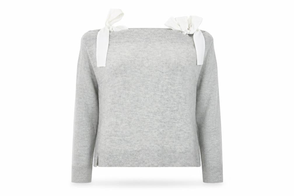 Front view of Topshop women’s grey jumper, size UK 10