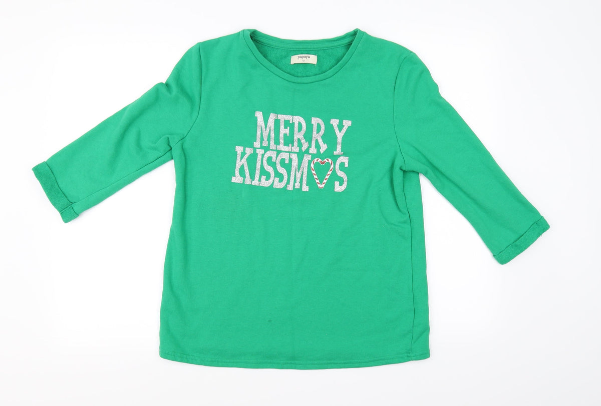 Additional front view of Papaya women’s green jumper, size M
