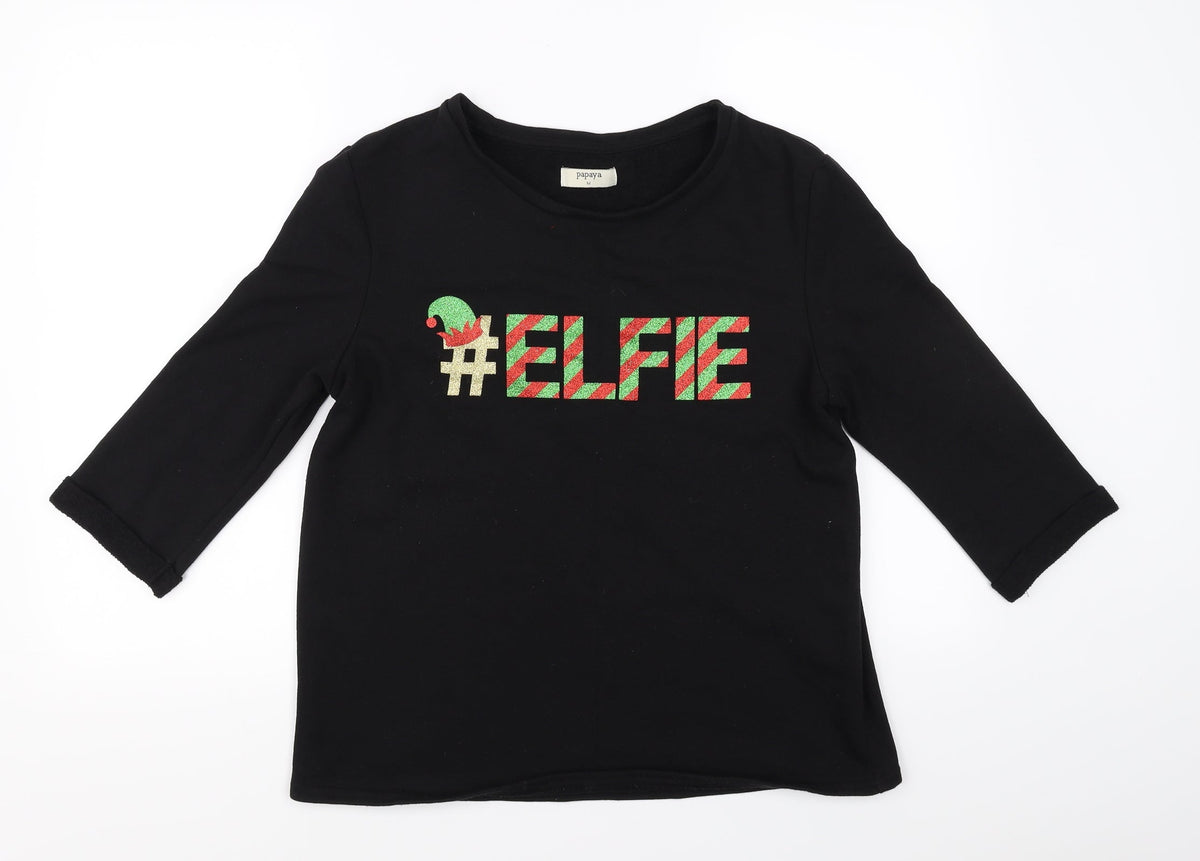 Additional front view of Papaya women’s black jumper, size M