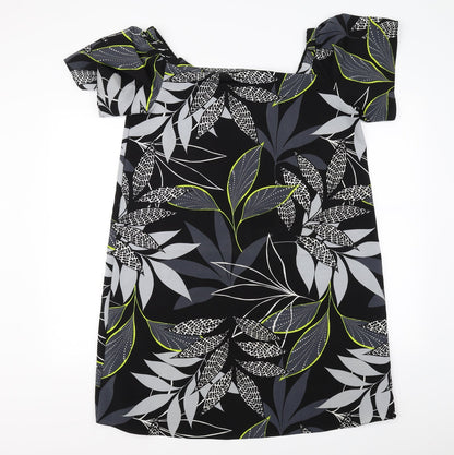 George Womens Black Floral  A-Line  Size 14