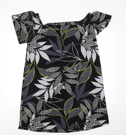 George Womens Black Floral  A-Line  Size 14