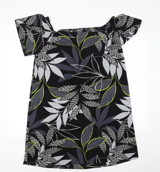 George Womens Black Floral  A-Line  Size 14