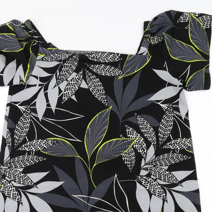 George Womens Black Floral  A-Line  Size 14