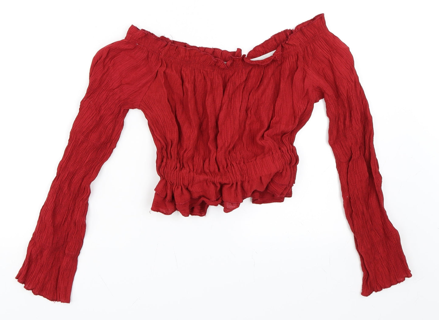 Womens UK Size S Preworn Red Cropped Blouse