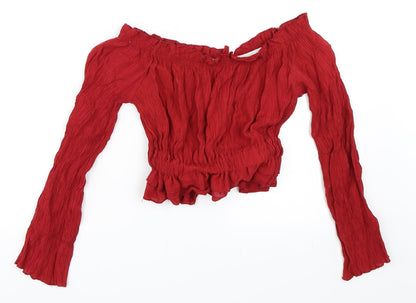 Womens UK Size S Preworn Red Cropped Blouse