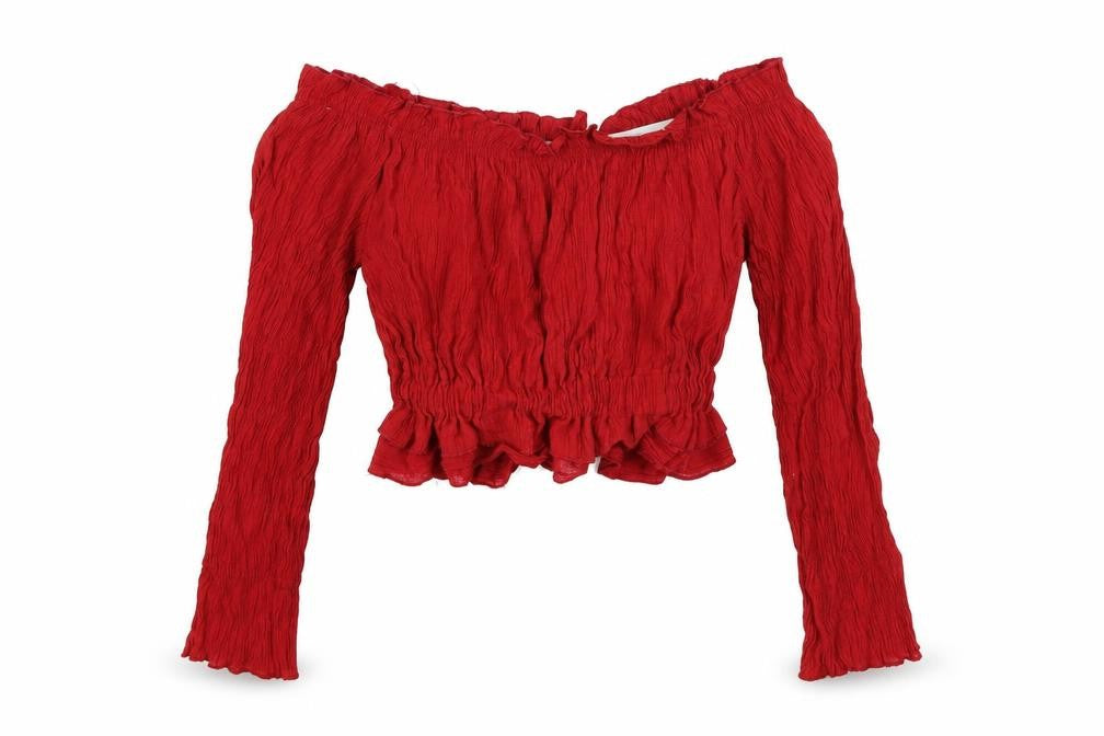Womens UK Size S Preworn Red Cropped Blouse