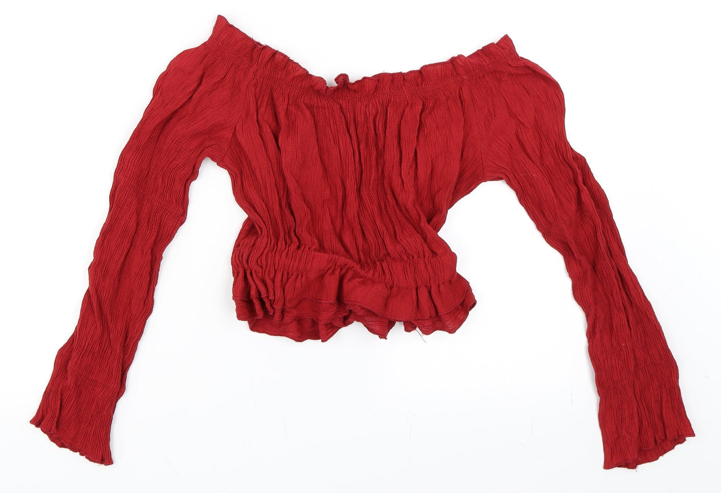 Womens UK Size S Preworn Red Cropped Blouse