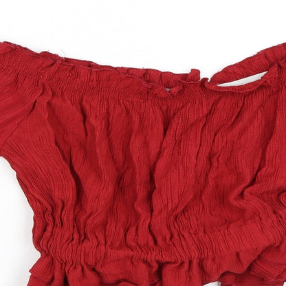 Womens UK Size S Preworn Red Cropped Blouse