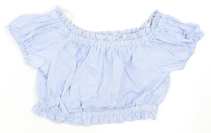 FOREVER 21 Womens Blue Striped  Cropped Blouse Size M