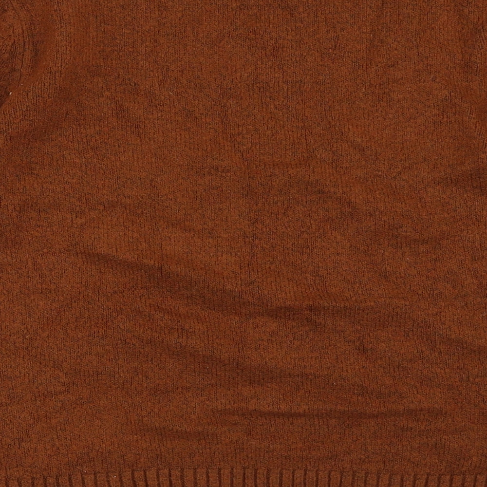 Brand and care label for Preworn women’s orange jumper, size L