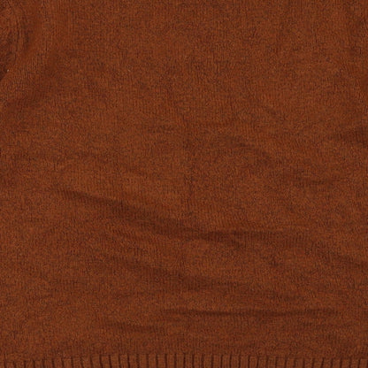 Brand and care label for Preworn women’s orange jumper, size L