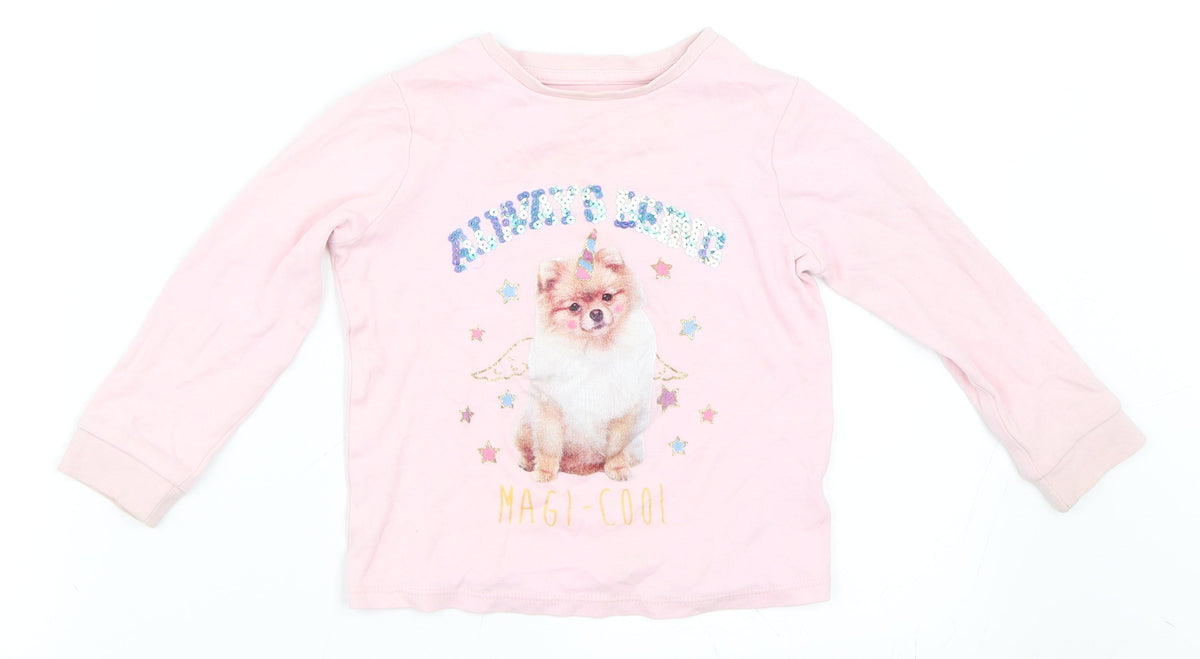 Front view of George girls’ pink basic t-shirt, size 2-3, years