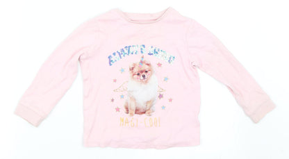 Front view of George girls’ pink basic t-shirt, size 2-3, years