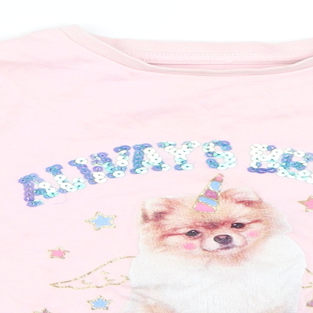 Close-up detail of George girls’ pink basic t-shirt, size 2-3, years