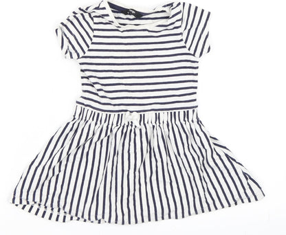 George Girls White Striped  Skater Dress  Size 12-18 Months