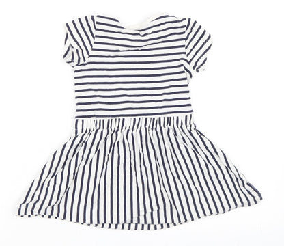 George Girls White Striped  Skater Dress  Size 12-18 Months