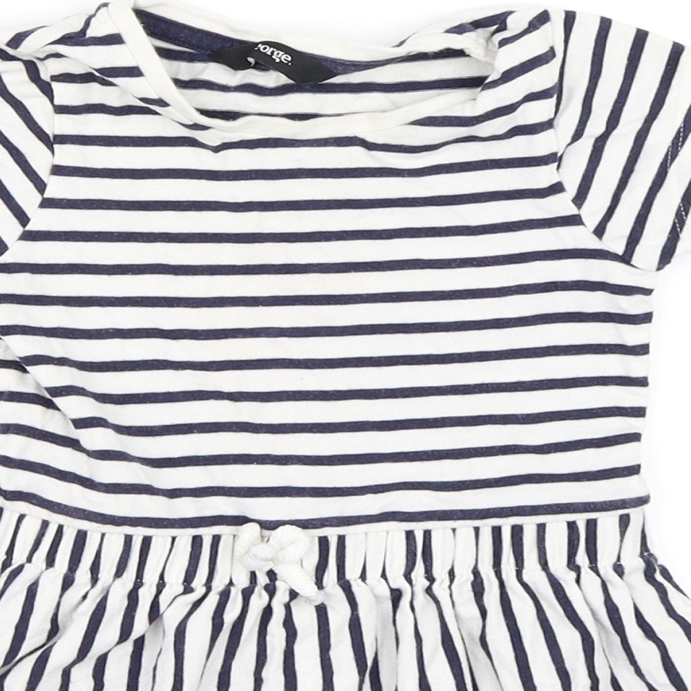 George Girls White Striped  Skater Dress  Size 12-18 Months