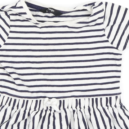 George Girls White Striped  Skater Dress  Size 12-18 Months