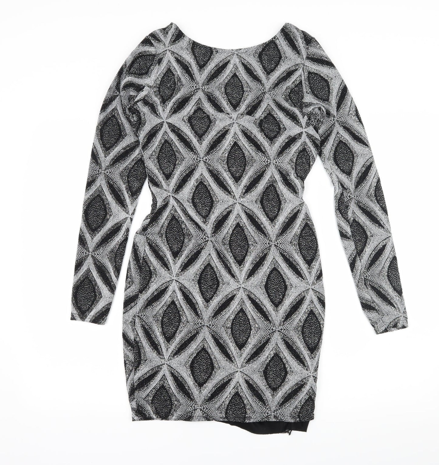 Preworn Womens Black Geometric  Bodycon  Size 10  - Low Back