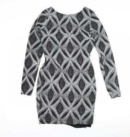 Preworn Womens Black Geometric  Bodycon  Size 10  - Low Back
