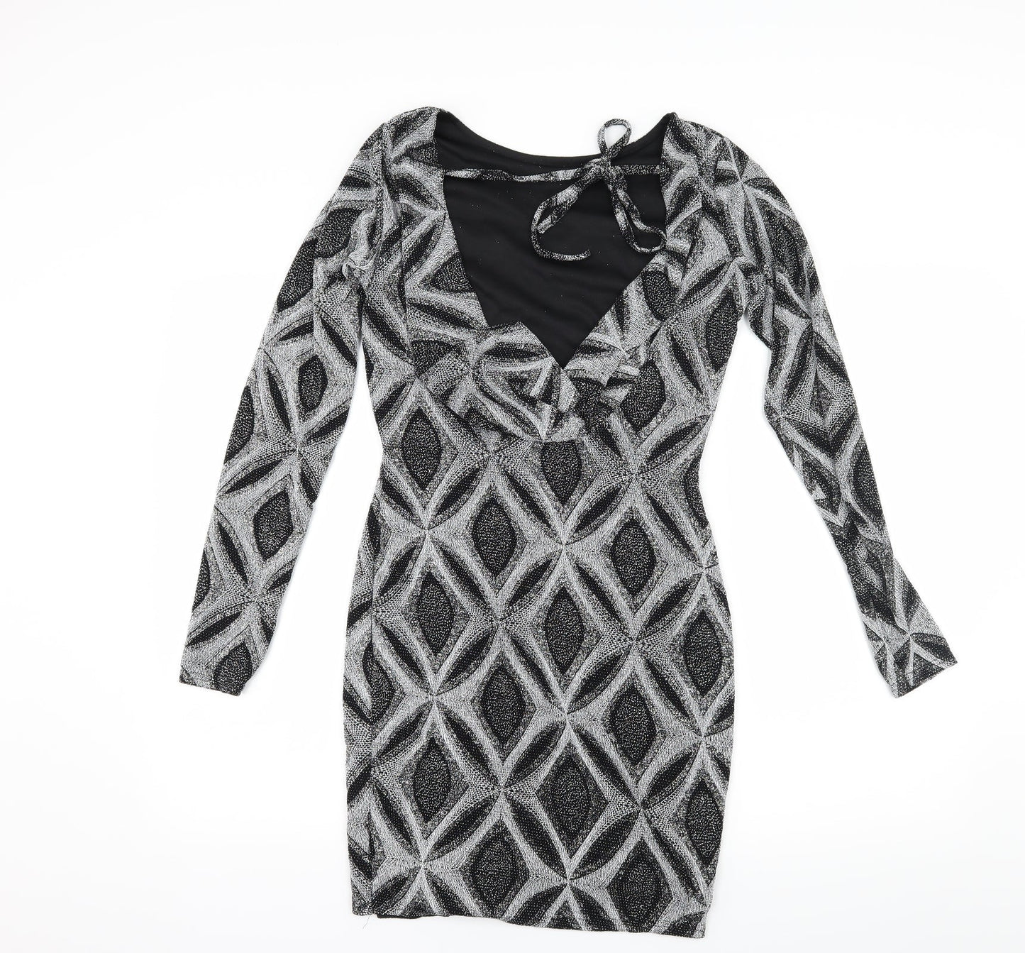 Preworn Womens Black Geometric  Bodycon  Size 10  - Low Back