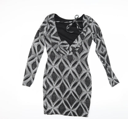 Preworn Womens Black Geometric  Bodycon  Size 10  - Low Back