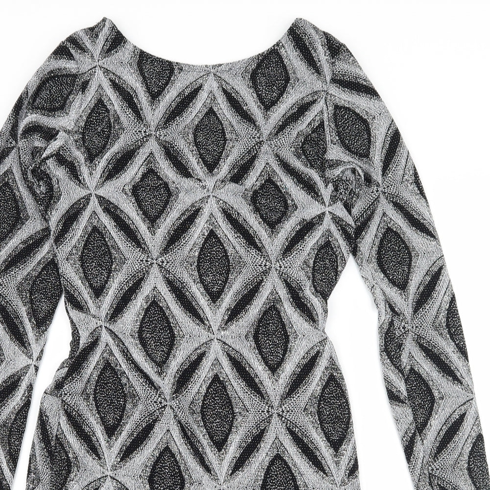 Preworn Womens Black Geometric  Bodycon  Size 10  - Low Back