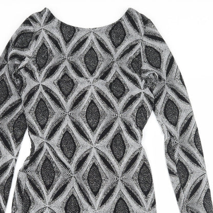 Preworn Womens Black Geometric  Bodycon  Size 10  - Low Back