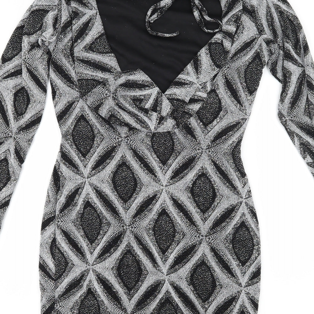 Preworn Womens Black Geometric  Bodycon  Size 10  - Low Back